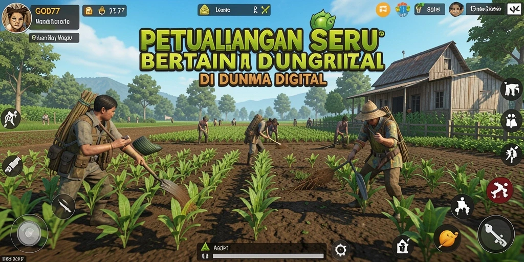 Tampilan gameplay GOD77 yang menampilkan aktivitas bertani yang seru.