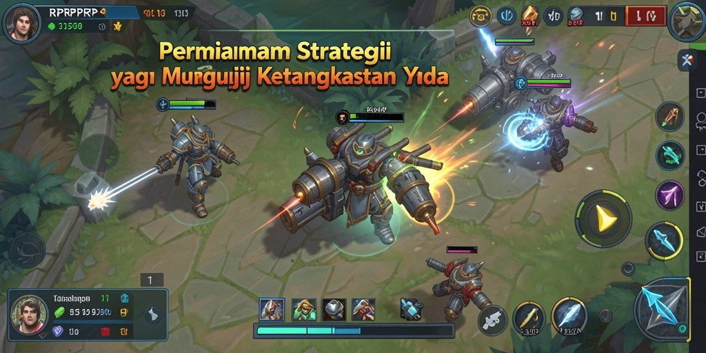 Screenshot gameplay RPRPRP menampilkan pertempuran strategi yang epik.